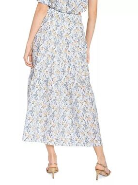 En Saison Blue and Yellow Floral Midi Skirt